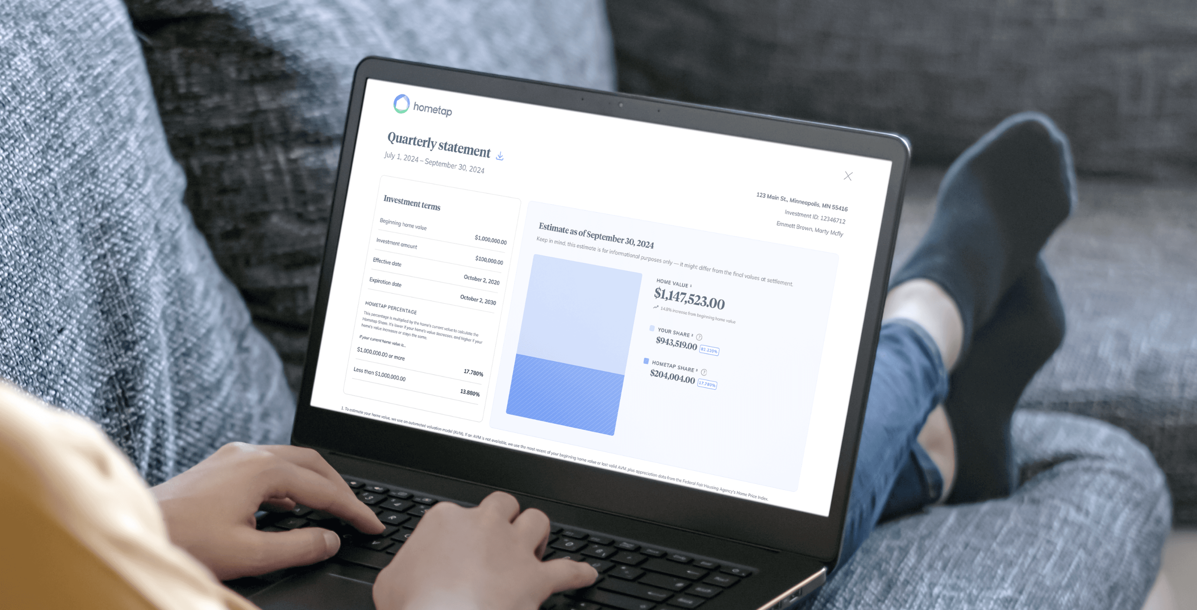 quarterly account statement on laptop screen