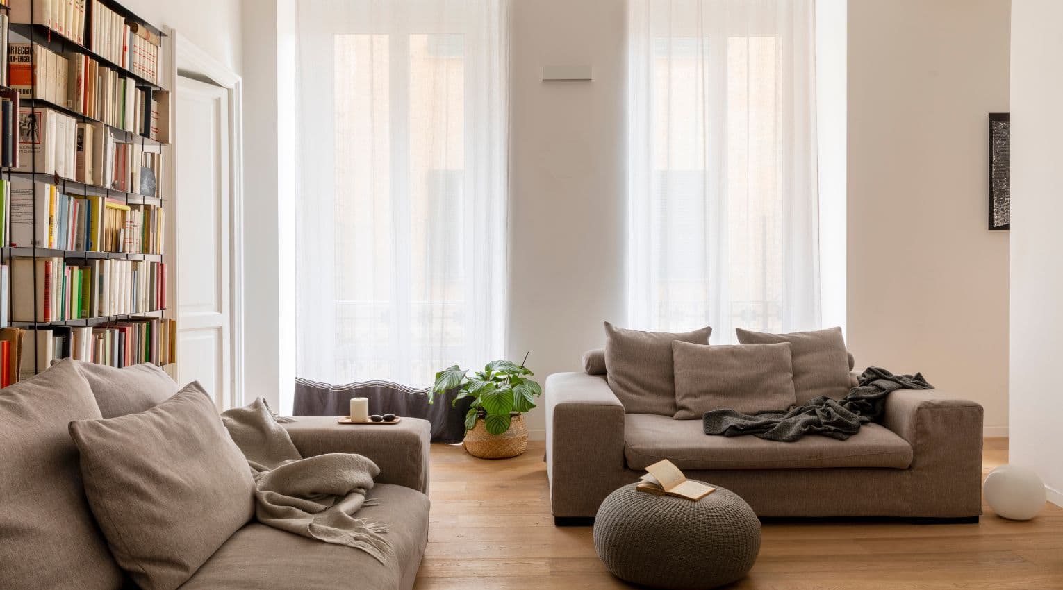 beige couches in cozy living room